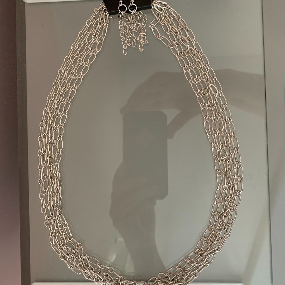 Paparazzi Dynamite Dynamo Silver Necklace with Adjustable Clasp Closure